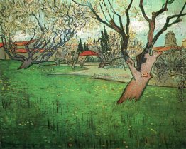 Ansicht von Arles mit Bäumen in der Blüte