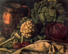Stilleben mit Rotkohl, Kupfer, Blumenkohl und Kohl