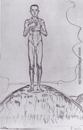 Junger Mann steht auf einem Hügel Junger Mann steht auf einem Hügel