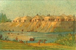 Ein Dorf der Hidatsa Stammes in Knife River