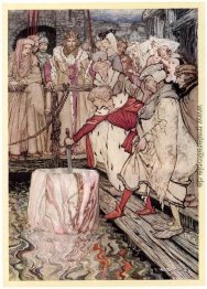 Galahad zieht das Schwert aus dem schwimmenden Stein Galahad zieht das Schwert aus dem schwimmenden Stein