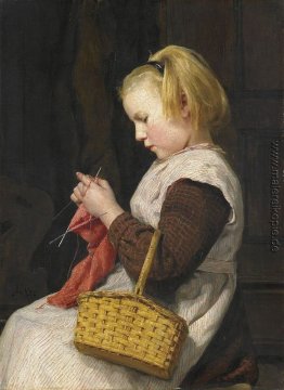 Strickendes Mädchen mit Korb