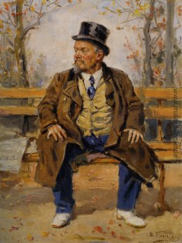 Portrait von einem Mann sitzt auf einer Parkbank