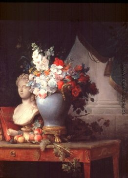 Vase mit Blumen mit einer Büste von Flora