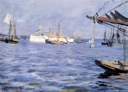 Das Schlachtschiff Baltimore im Hafen von Stockholm