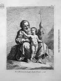 St. Joseph, Jesuskind zwischen den Knien, gibt ihm einen Apfel St. Joseph, Jesuskind zwischen den Knien, gibt ihm einen Apfel