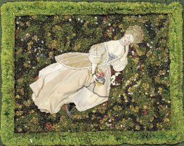 Dame mit dem Hündchen, entspannt auf dem Rasen
