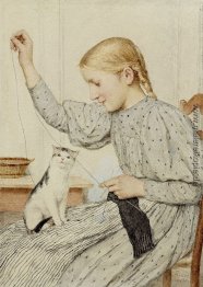 Sitzendes Mädchen mit einer Katze