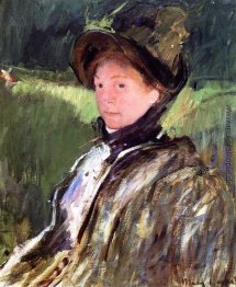 Lydia Cassatt in einer grünen Mütze und Mantel