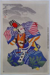 Ichikawa Danshiro als Sanbasô Tänzerin in blauen Kimono Ichikawa Danshiro als Sanbasô Tänzerin in blauen Kimono