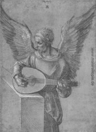 Winged Man In idealistische Kleidung, spielen ein Lute Winged Man In idealistische Kleidung, spielen ein Lute