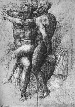 Nackte Frau auf den Knien eines sitzenden männlichen Akt sitzend