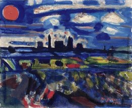 Nachtlandschaft mit dem Gaswerk Schlieren