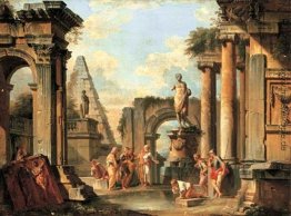 Capriccio klassischer Ruinen mit Diogenes wegwerfen seine Tasse