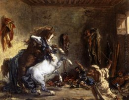 Arabische Pferde Kampf in einem Stall