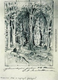 Wald mit einer sitzenden Figur Wald mit einer sitzenden Figur