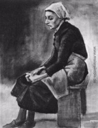 Frau mit weißen Tuch um den Kopf, sitzt auf einer Bank Frau mit weißen Tuch um den Kopf, sitzt auf einer Bank