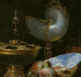 Stillleben mit Holbein Schüssel, Nautilus Cup, Glaskelch und Obs