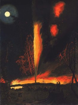 Brennende Ölquelle in der Nacht, in der Nähe von Rouseville, Pen