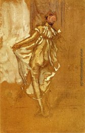 Einer tanzenden Frau in einem rosafarbenen Robe gesehen von der Einer tanzenden Frau in einem rosafarbenen Robe gesehen von der