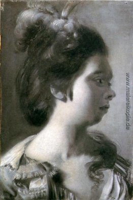 Studie eines jungen Mädchens mit Federn in ihrem Haar