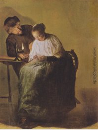 Ein Mann bietet ein junges Mädchen, das Geld Ein Mann bietet ein junges Mädchen, das Geld