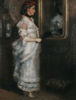 Lady in den Spiegel mit einem Ventilator