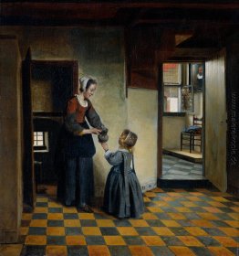 Frau und ein Kind in einem Pantry