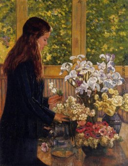 Junges Mädchen mit einer Vase mit Blumen