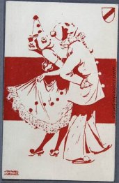 Rote und weiße Figuren und kleiner Schild