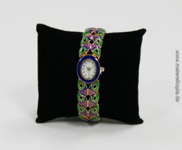 Watch, emailliert Pfauenfeder Stil Armband, Perlmutt Zifferblatt