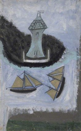 Leuchtturm und zwei Segelschiffe