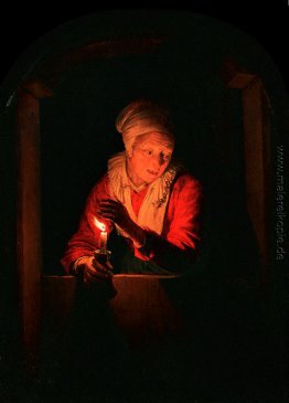 Alte Frau mit einer Kerze