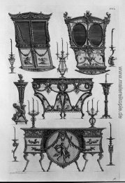 Zwei Seiten der Sänften, zwei Tabellen an der Wand, neun Kronleu Zwei Seiten der Sänften, zwei Tabellen an der Wand, neun Kronleu