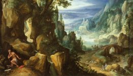 Landschaft mit Heiligen Hieronymus und felsigen Klippen
