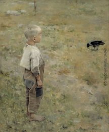 Junge mit einer Krähe Junge mit einer Krähe