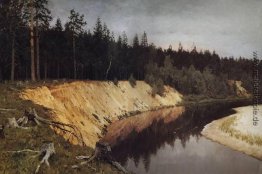Bewaldeten Flussufer. Dämmerung.