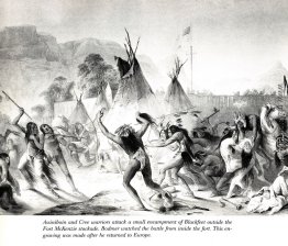 Assiniboin und Cree Krieger angreifen Blackfeet