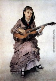 Porträt von Prinzessin S. A. Kropotkina mit Gitarre