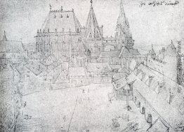 Die Kathedrale von Aachen mit seiner Umgebung, gesehen vom Krönu