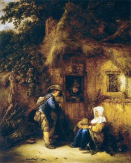 Reisenden in einem Cottage-Tür