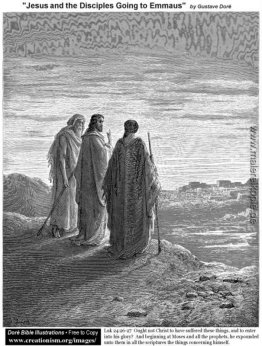 Jesus und die Schüler gehen nach Emmaus
