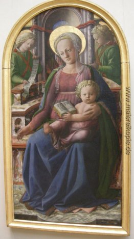Madonna und Kind inthronisiert mit zwei Engeln