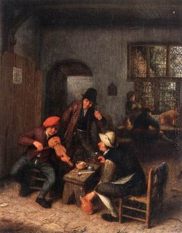 Innenraum einer Taverne mit Violinen-Spieler