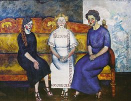 Drei Schwestern auf der Couch. Porträt von N. Samoilowa, L. Samo