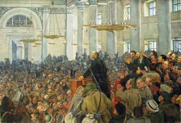 Erster Auftritt von Lenin bei einem Treffen im Smolny, des Petro