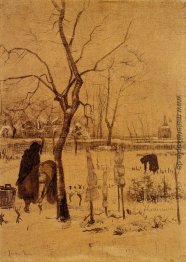 Parsonage-Garten im Schnee mit drei Figuren Parsonage-Garten im Schnee mit drei Figuren