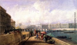 Die Pont des Arts mit dem Louvre und Tuilerien aus dem Quai Cont