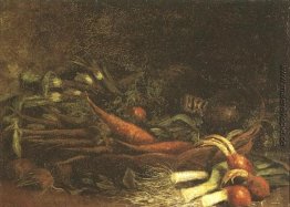 Stilleben mit einem Korb mit Gemüse