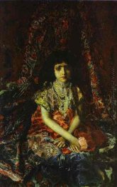 Portrait eines Mädchens gegen eine Persischen Teppichs